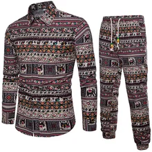 Весенний и летний Европейский стиль Мужские комплекты Рубашки с брюками рубашка с длинными рукавами костюмы Мужская льняная одежда хлопок плюс размер