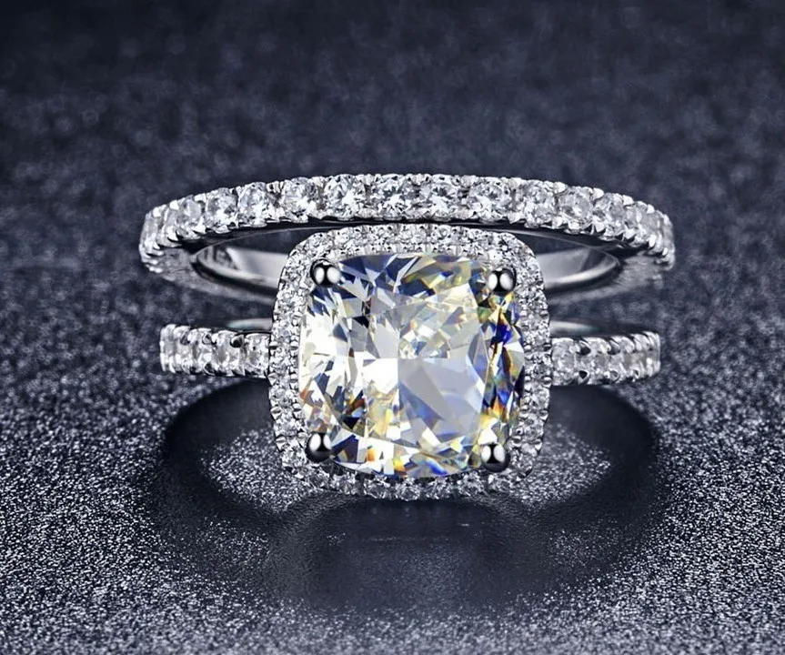 Solid 14karat Gold Cushion Shape Halo 1ct Synthetic Diamonds Female Solid 14karat Gold Cushion Shape Halo 1ct Synthetic Diamonds Female Wedding Ring Micro Insert Excellent Quality Last Forever In Engagement Rings From
