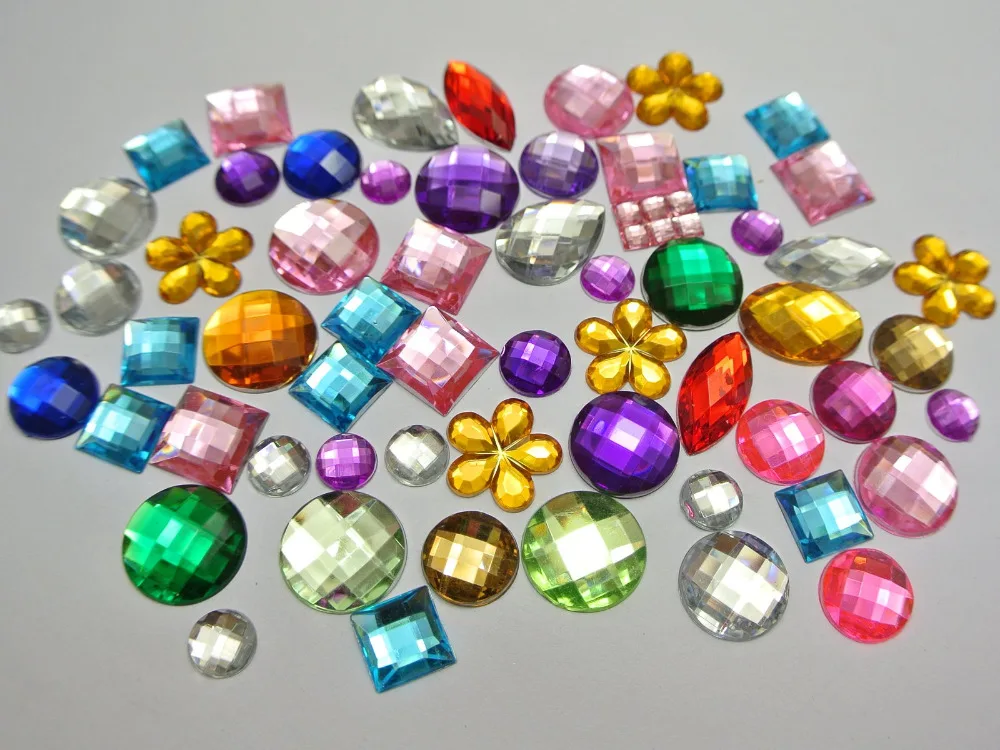 

200 Mixed Color Flatback Acrylic Rhinestone Assorted Shape No Hole
