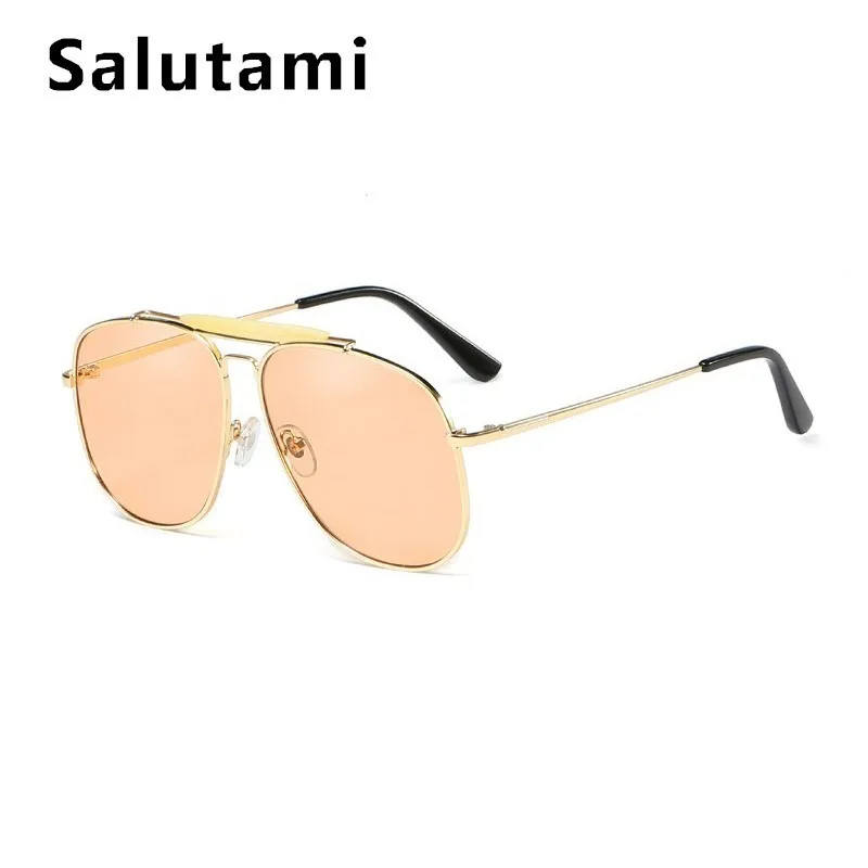 Солнцезащитные очки с двойным мостом для женщин, большие размеры, сплав, люксовый бренд, солнцезащитные очки для мужчин, черный цвет - Цвет линз: gold champanage