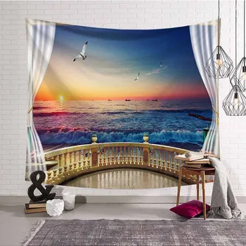 

Creative Psychedelic Window Landscape Tapestry Wall Hanging Home Decoration Wall Tapestry Blanket Thin Beach Towel Curtain Cloth