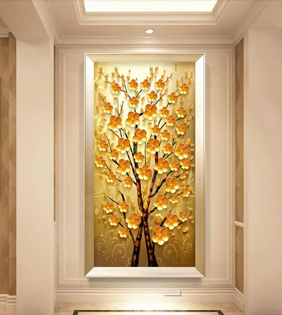 

Custom 3d photo Wallpaper 3d Non-woven Vintage Hand-painted Mural Modern Abstract Money Tree Walkway Decor Entrance Wallpaper