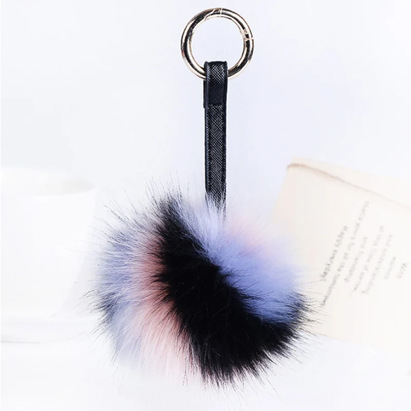

Fluffy Pompom Rabbit Fur Ball Leather Key Chain Pom Pom Women Keychains Car Keyring Charm Handbag Pendant Jewelry Accessories