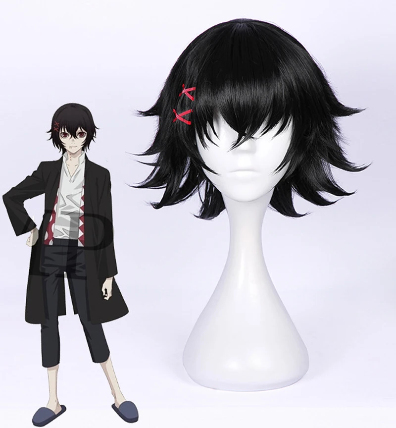 

High Quality Anime Tokyo Ghoul Juzo Suzuya Juuzou REI Black Heat Resistant Cosplay Costume Wig + Wig Cap + 5 Red Hairpins
