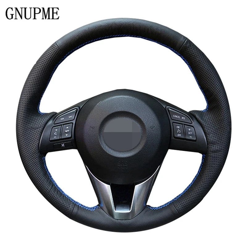 Gnupme Black Artificial Leather Handstitched Car Steering Wheel Cover