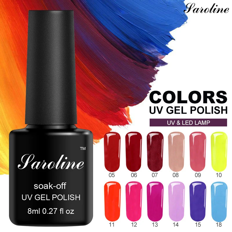 Цветной УФ-Гель-лак Saroline для дизайна ногтей, Одноцветный гель для ногтей, эмаль, отмачиваемый УФ, Полупостоянный Гель-лак для ногтей