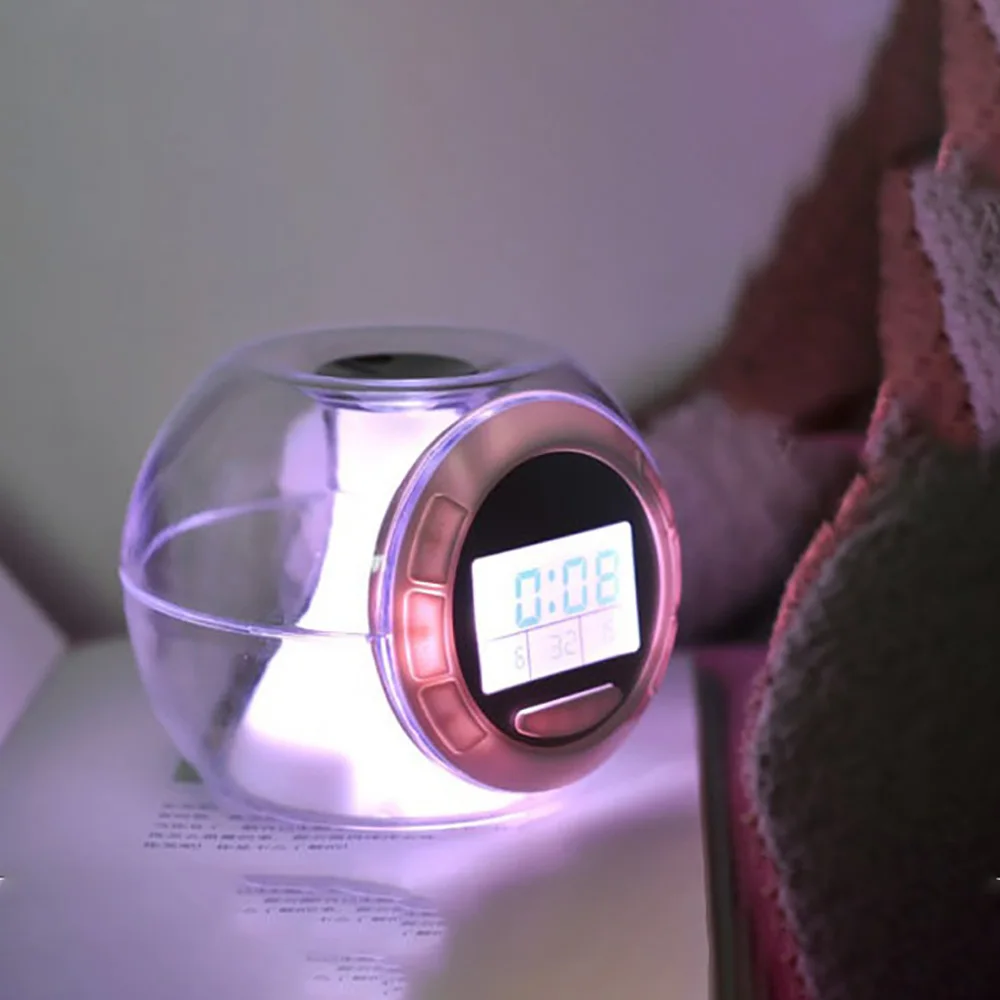 

Cute LED Alarm Clock Children Desk Clocks 7 Colors Changing Transparent Digital Kids Cube Table Clocks Night Light Snooze