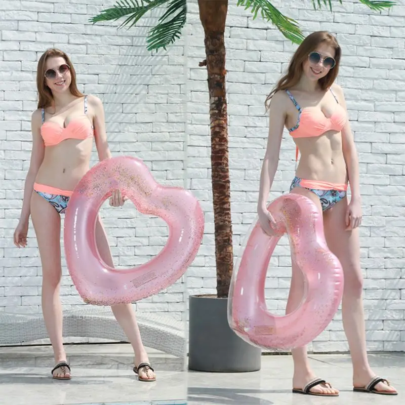 

Love Heart Inflatable Pool Rose Gold Glitter Swim Ring Swimming Tool