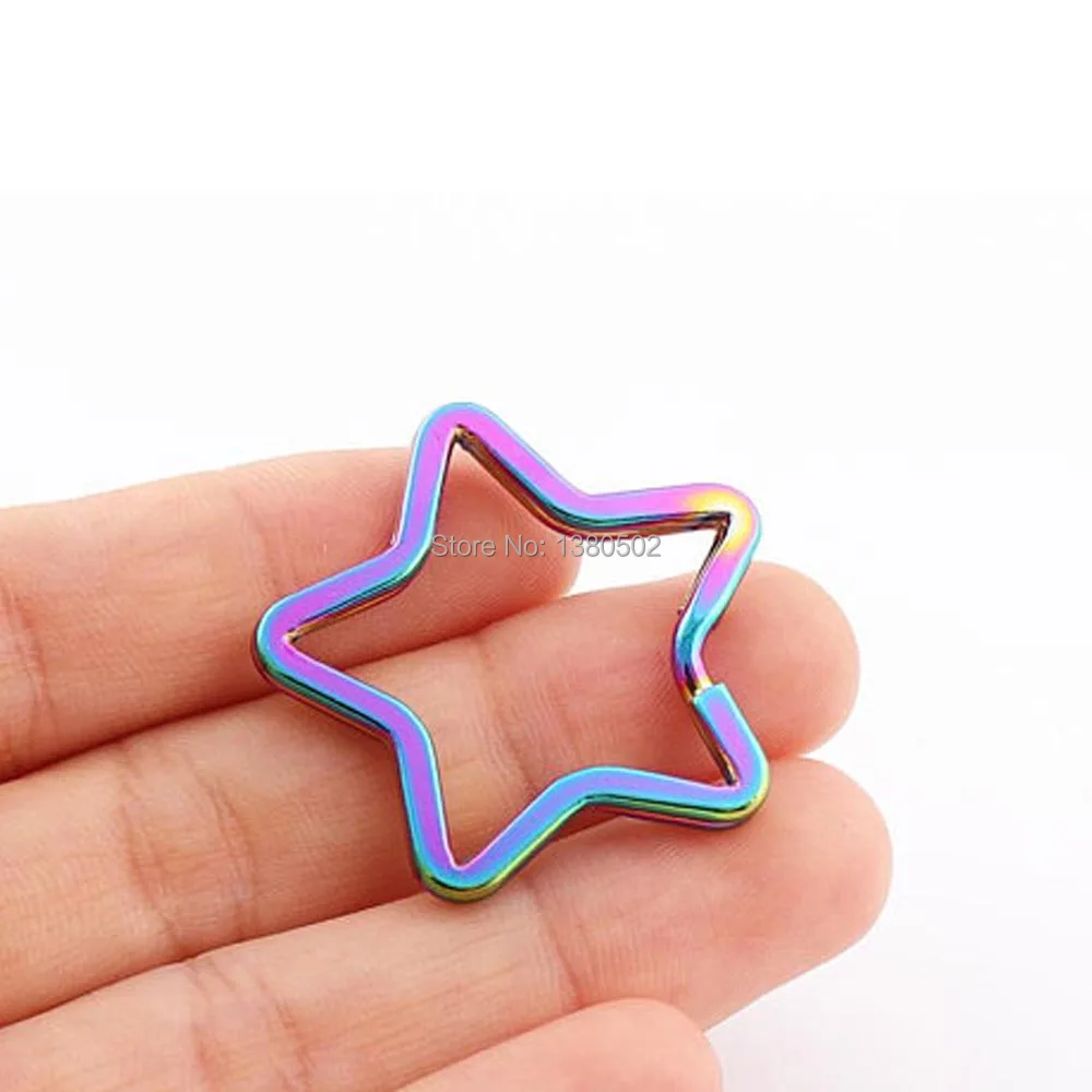 10PCS /lot 34mm multi color beautiful top quality star metal key ring key chain buckle for bag decoration