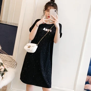 

Maternity dress summer dress fashion letter printing pregnant women cotton T-shirt short-sleeved pregnancy skirt