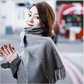 

2016 And Winter Fashion Women Scarf Gift Big The Red Shawl Female Pillowtop Solid Color Warm Cashmere Fringed Scarf A107