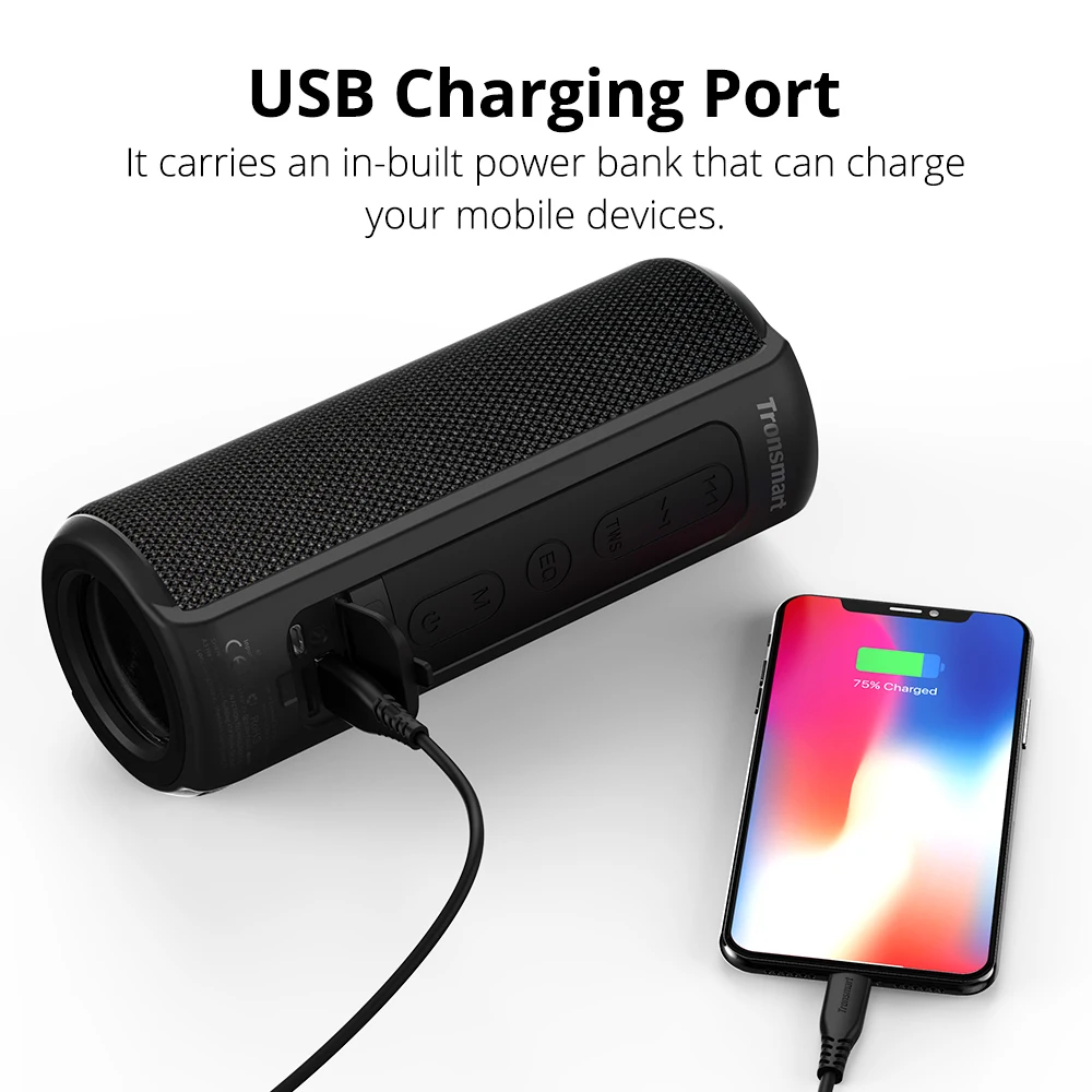Tronsmart T6 Plus Bluetooth Speaker 40W Portable Speaker Deep Bass Soundbar with IPX6 Waterproof, Power Bank Function SoundPulse 8