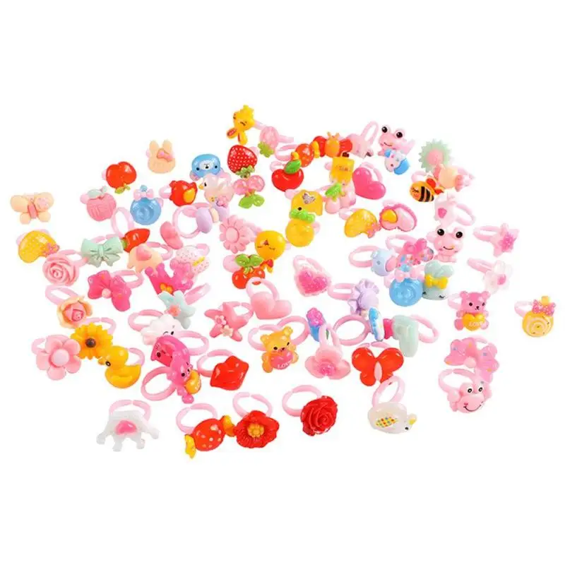 50 шт. пластиковые детские Мультяшные цветные детские кольца для девочек, подарок на день рождения, детские подарки