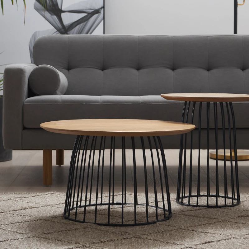 الشمال المطاوع الحديد طاولة القهوة جولة خشب متين الحديثة الحد الأدنى صغيرة أريكة الجانب الإبداعية طاولة شاي