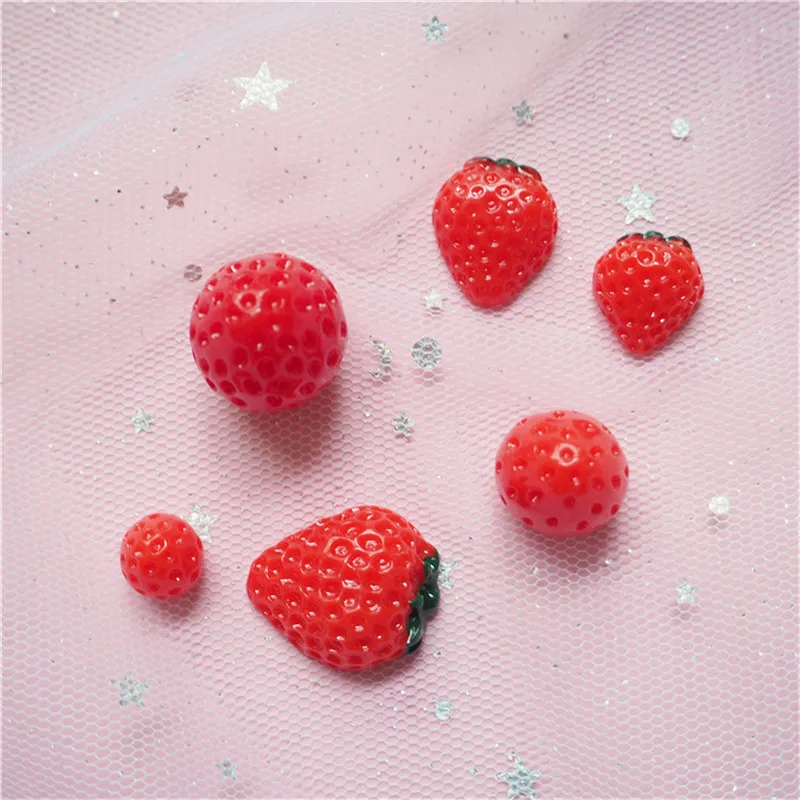 40pcs Resin Simulation Strawberry Flatback Cabochon Miniature Food Charm Craft Child Hairpin Decorate | Дом и сад
