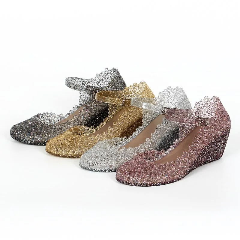 

Summer wedge with crystal hollow sandals thick-soled jelly shoes high-heeled sandals.