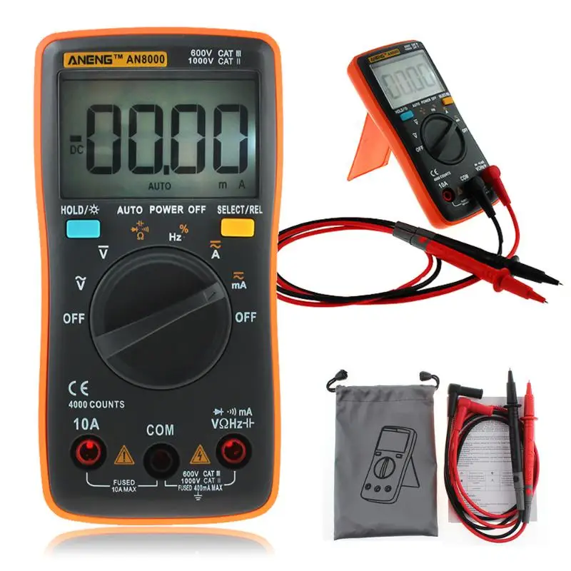 

LCD Display ANENG AN8000 Portable Digital Multimeter 4000 Counts Auto Range AC/DC Voltage Ammeter Multi-function