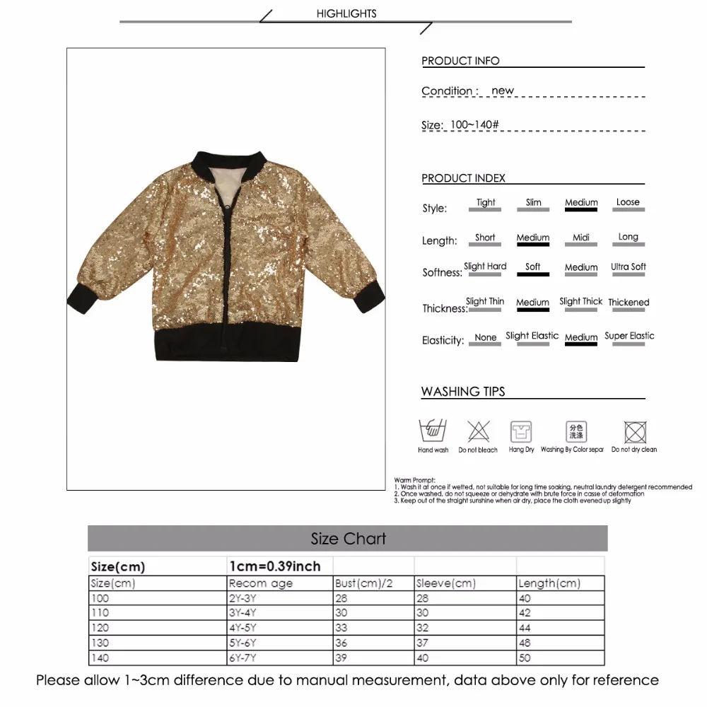 Детские куртки для маленьких девочек, пальто, верхняя одежда на молнии с длинными рукавами и блестками, верхняя одежда, детская одежда для малышей, Весенняя Детская куртка, верхняя одежда