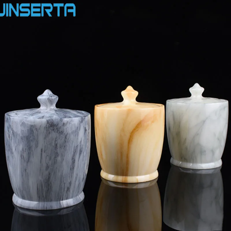 

JINSERTA Marbled Jewelry Earrings Ring Box Cosmetic Cotton Swab Toothpick Storage Organizer with Lid Desktop Sundries Container
