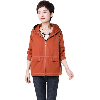 

Plus Size Women's Short Windbreaker 2019 Spring Autumn New Outwear Loose Casual Female Middle-Aged Solid Fashion Jacket Tops