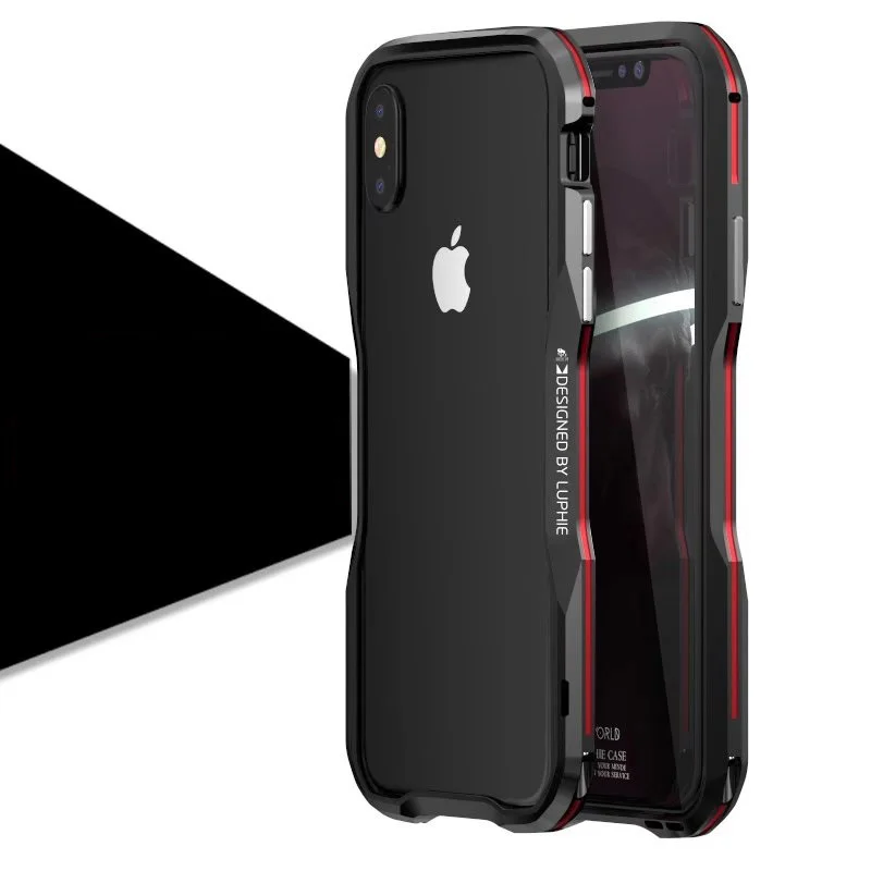 Для iphone X XR XS MAX чехол роскошный чехол тонкий жесткий 3D защитный корпус металлический бампер для iphone 7 8 Plus алюминиевая рамка Броня - Цвет: black red
