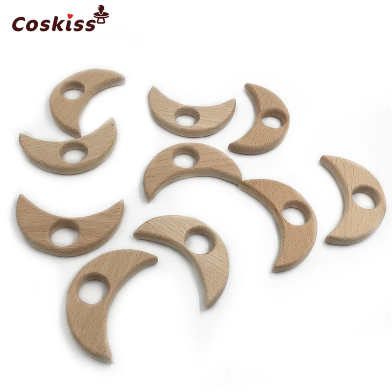 Organic Beech Wooden Moon Natural Handmade Teether DIY Wood Personalized Pendent Eco-Friendly Safe Baby Toys | Мать и ребенок