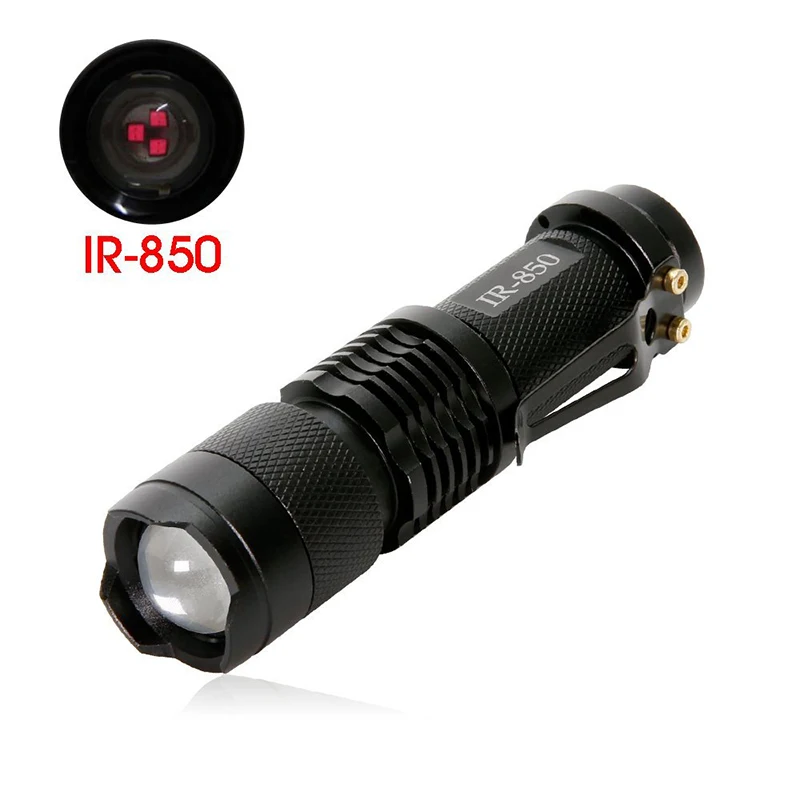 

Mini IR Lamp Zoomable LED Torch, 5W 850nm LED Infrared Flashlight Night Vision with Adjustable Focus, Working with AA Battery