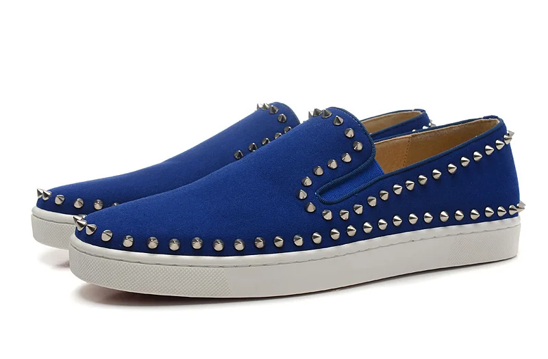 Red bottom men shoes Fashion spikes flat suede sneakers blue men ...