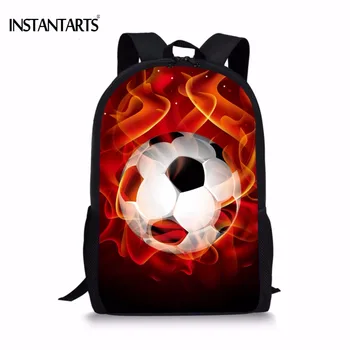 

INSTANTARTS Fashion Boys School Bags Cool 3D Fire Soccerly Ball Print Book Shoulder Bags for Teenager Boy Kids Bookbag Backpacks