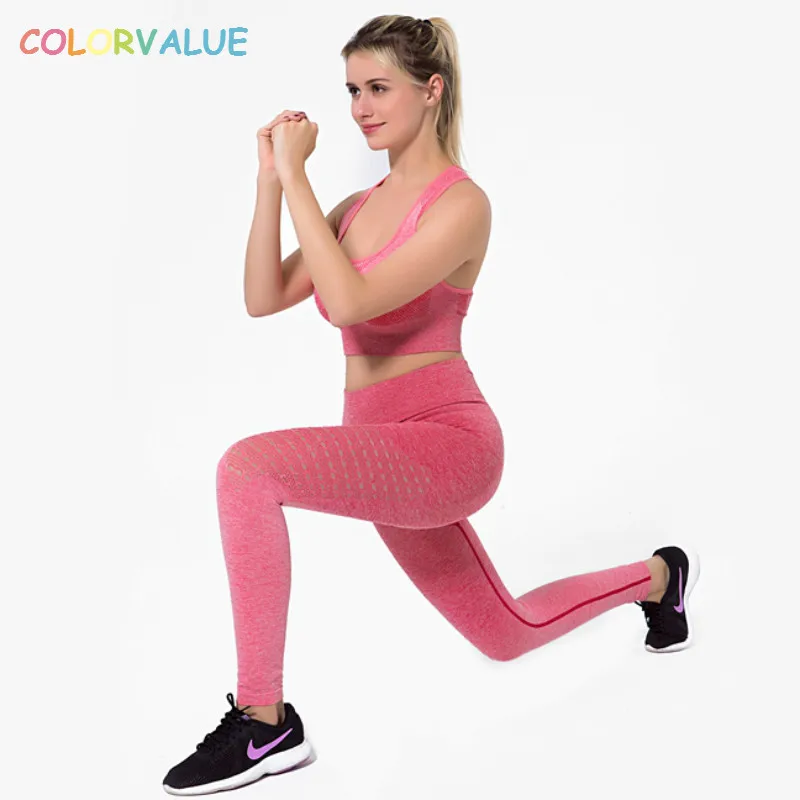 Koop Colorvalue Hollow Out Yoga Sport Set Vrouwen Ombre Naadloze Workout Gym Pak Ademend Fitness Leggings Vest type Beha Sportkleding