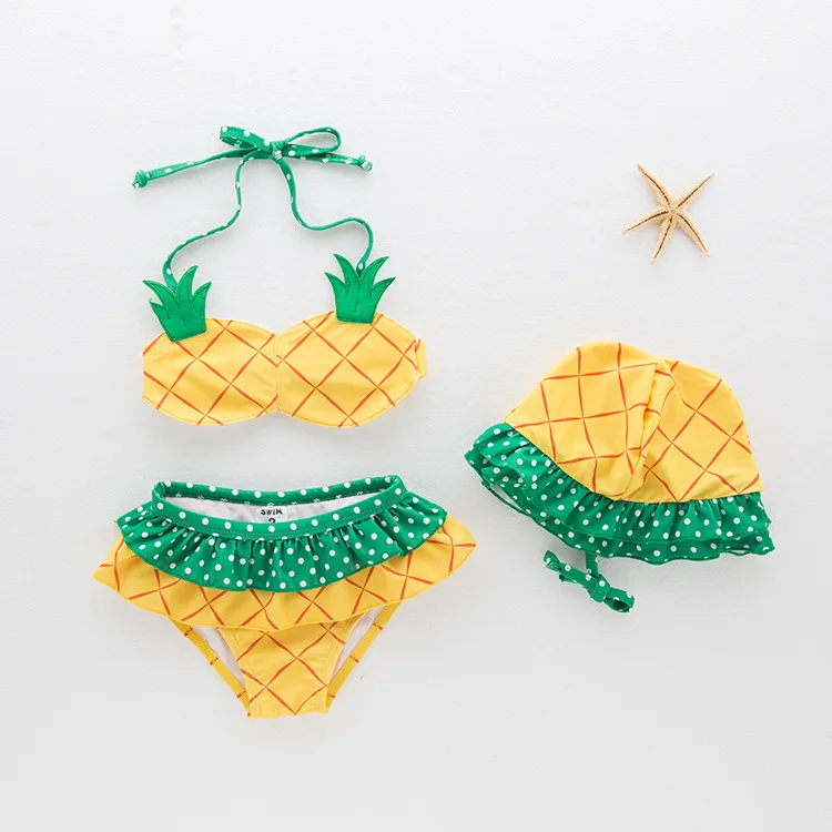 

Bikini Girl Baby Spa Beach Pineapple Yellow Swimsuit Separate with Hat 3pcs/Set 1 2 3 4 5 Year Swimwear Baby Girl Bikini Infants