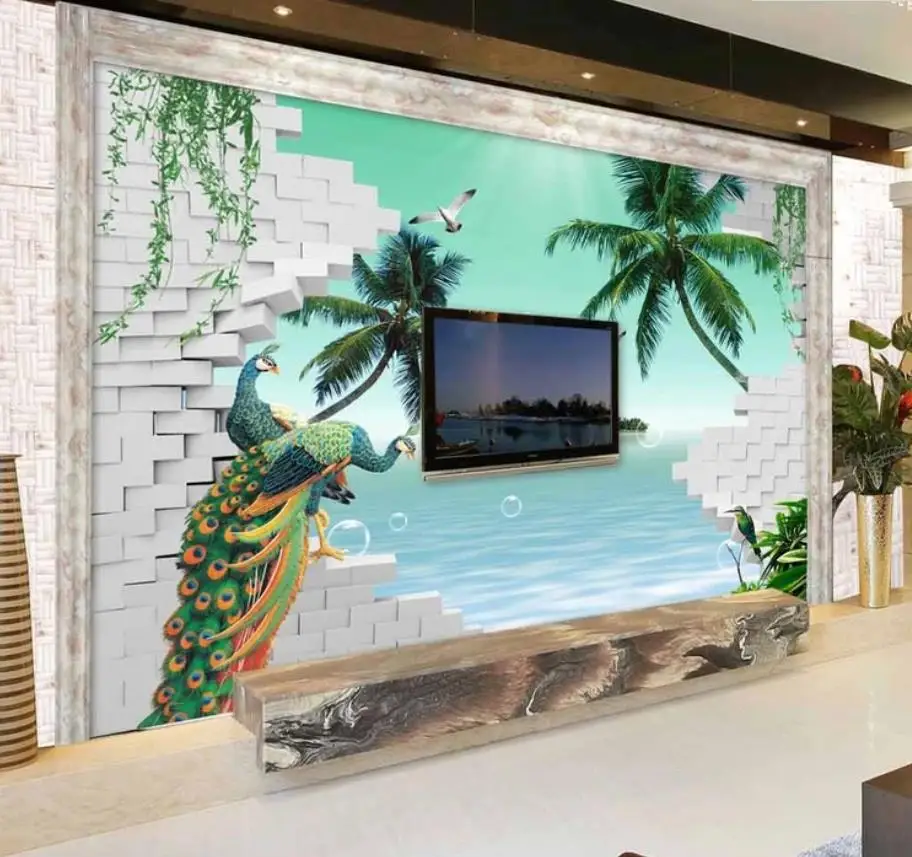 

Custom Photo Wallpaper 3D Stereo Brick Wall Coconut TV Background Wall Personality Wall Mural Wallpaper Painting