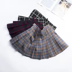 XS-XXL девять цветов Высокая талия трапециевидная Женская юбка Harajuku полосатые защитные брюки Студенческая плиссированная юбка Сладкая