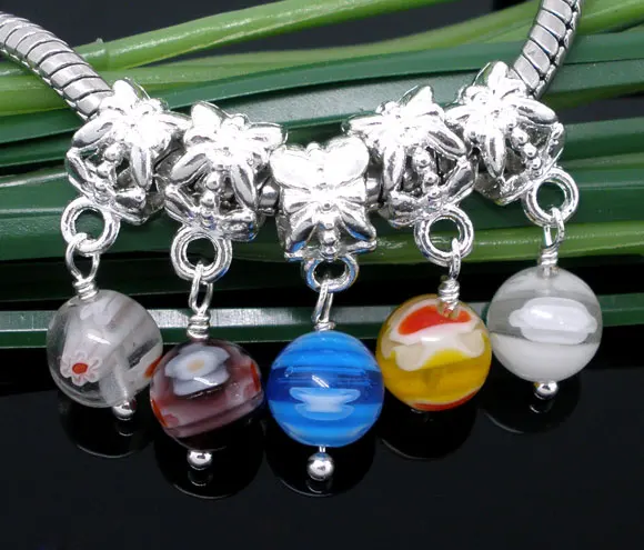 

10PCs Mixed PC Millefiori Glass Lampwork Dangling Beads. Fits Charm Bracelet 24x8mm Fine DIY Findings For Jewelry Making
