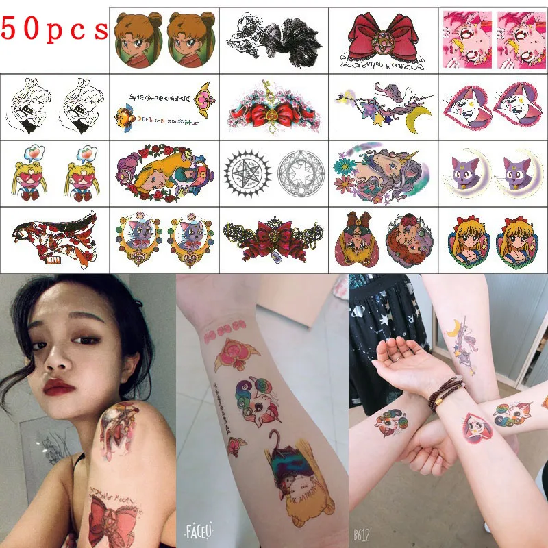 Аниме Сейлор Мун временные татуировки наклейки косплей реквизит DIY наклейки Женские аксессуары для девочек водонепроницаемые тату