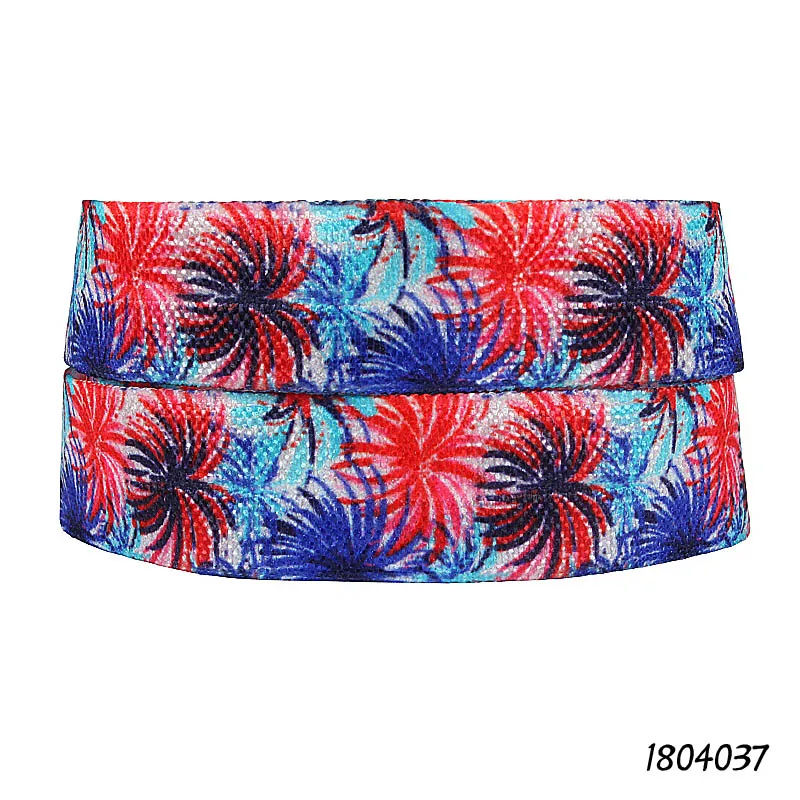

(50 yards/lot) Wholesale red and blue fireworks printed fold over elastic foe