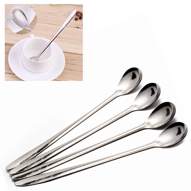 Best Price 4x 19cm Stainless Steel Ice Cream Tea Coffee Handled Long Handle Stainless Steel Spoons Flatware