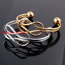 New Womens Girl Elegant Jewelry Gold color or Silver Infinity Open End Simple Cuff Bangle Bracelet Ladies Fashion Accessories