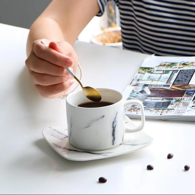 

European marble pattern ceramic coffee cup and saucer set black and white mug creative water cup simple couple cup