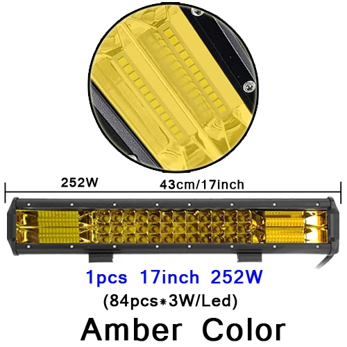 Высокая Мощность 7D 3-РЯД светодиодный светильник Бар Offroad Combo Луч 1" 18" 2" 23'' светодиодный светильник бар свет работы 4x4 грузовик автомобиля 12v 24V белый янтарь - Цвет: 17 inch 252W yellow
