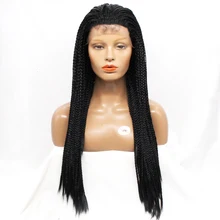 Free Shipping Natural Color Box Braided Lace Front Wigs Synthetic Braiding Hair for African and American Woman Straight Wig