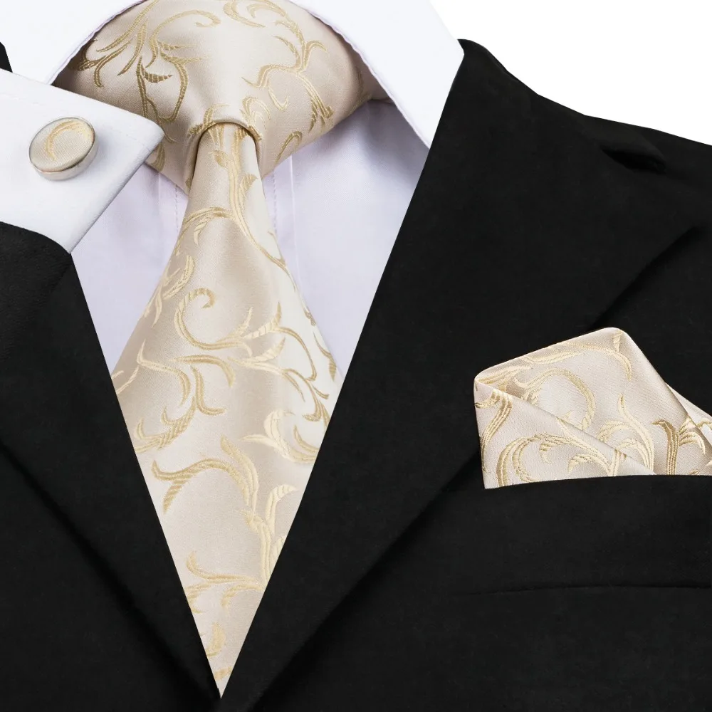 

SN-1117 Hot Selling Fashionable Yellow Novelty Tie Hanky Cufflinks Sets Men's 100% Silk Ties for men Formal Wedding Party Groom