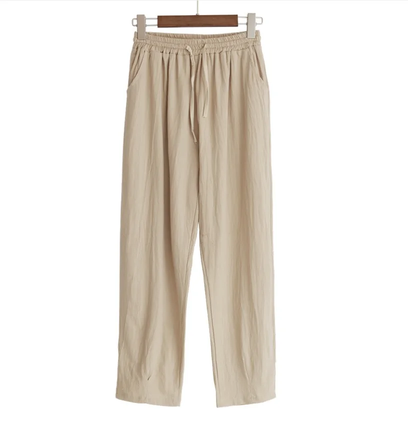 

TENTEN Loose Haren Pants Women Soft Breathable Cotton Linen Ankle Length Slim Pants Korean Leisure Hallen Pants 10 Colors