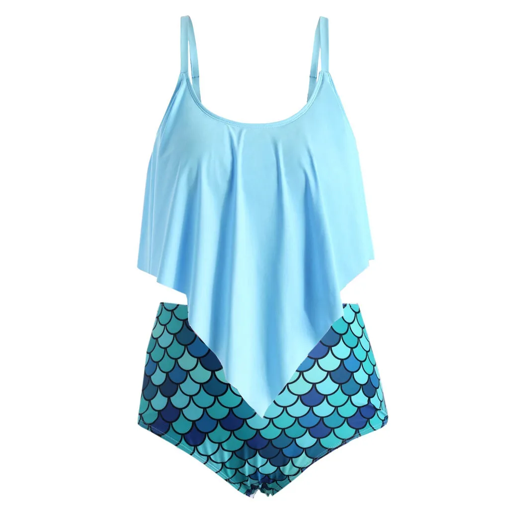 

CHAMSGEND 2019 New Summer Women Ruffle Swimsuit Fish Scale Print Sexy High Waist Plus Size Split Swimsuit June14 bikini cuadros