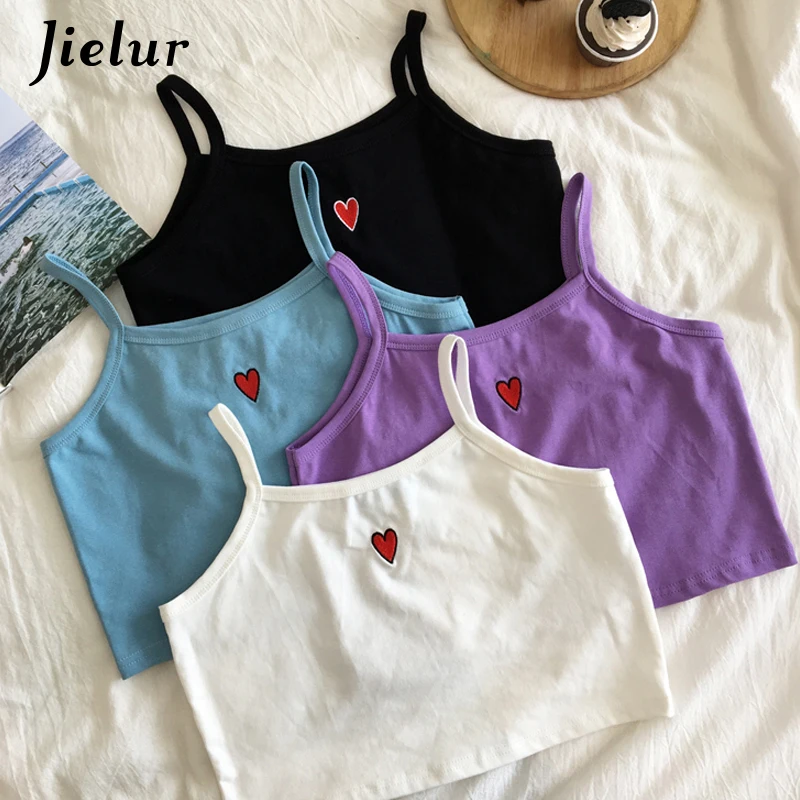 

Jielur Summer Crop Top Heart Embroidery Tops Female Sexy Women Tee Top Harajuku Korean Short Tops Mujer Verano 2019 4 Colors