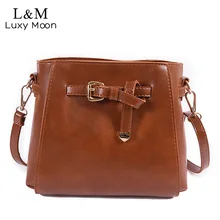 Женская мини черная кожаная сумка-мешок через плечо для девушек коричневая сумка-мессенджер модная женская пляжная сумка на ремне XA581H