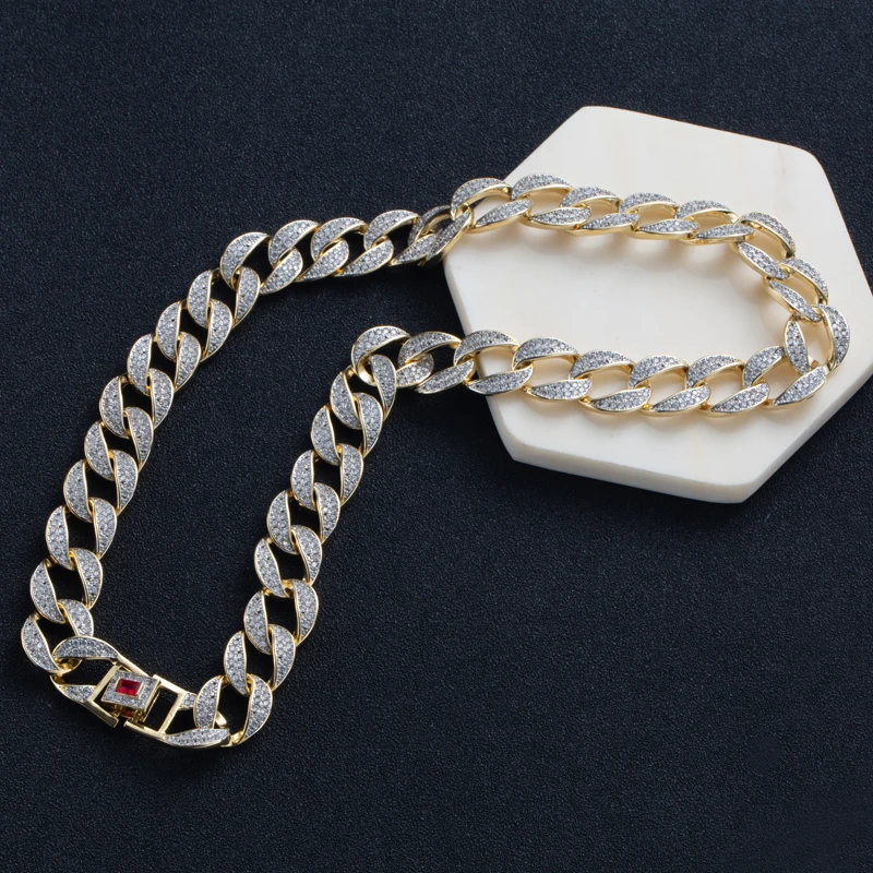 Ожерелье на заказ, мужское золотое, полностью покрытое льдом, в стиле хип-хоп, CZ 1" 18" 2" 22" 2", кубинская цепочка, ожерелье, Прямая поставка