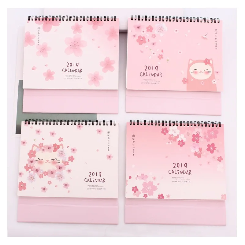 

2019 Lovely Cherry Blossom Cat Desk Calendar DIY Table Calendars Daily Schedule Planner 2018.09~2019.12