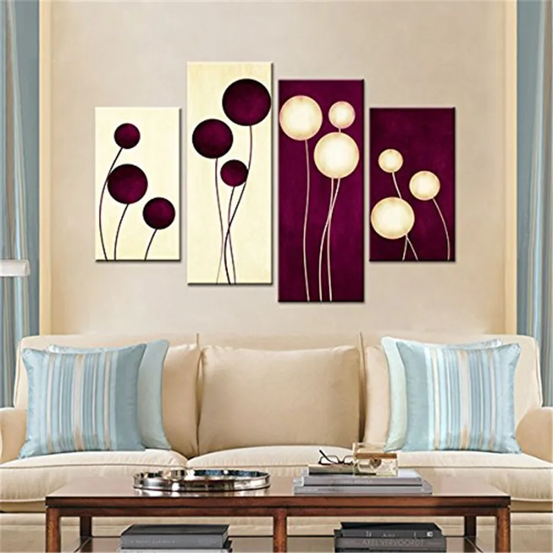 Flor Abstracta 4 Paneles Lienzo Arte De La Pared Pinturas