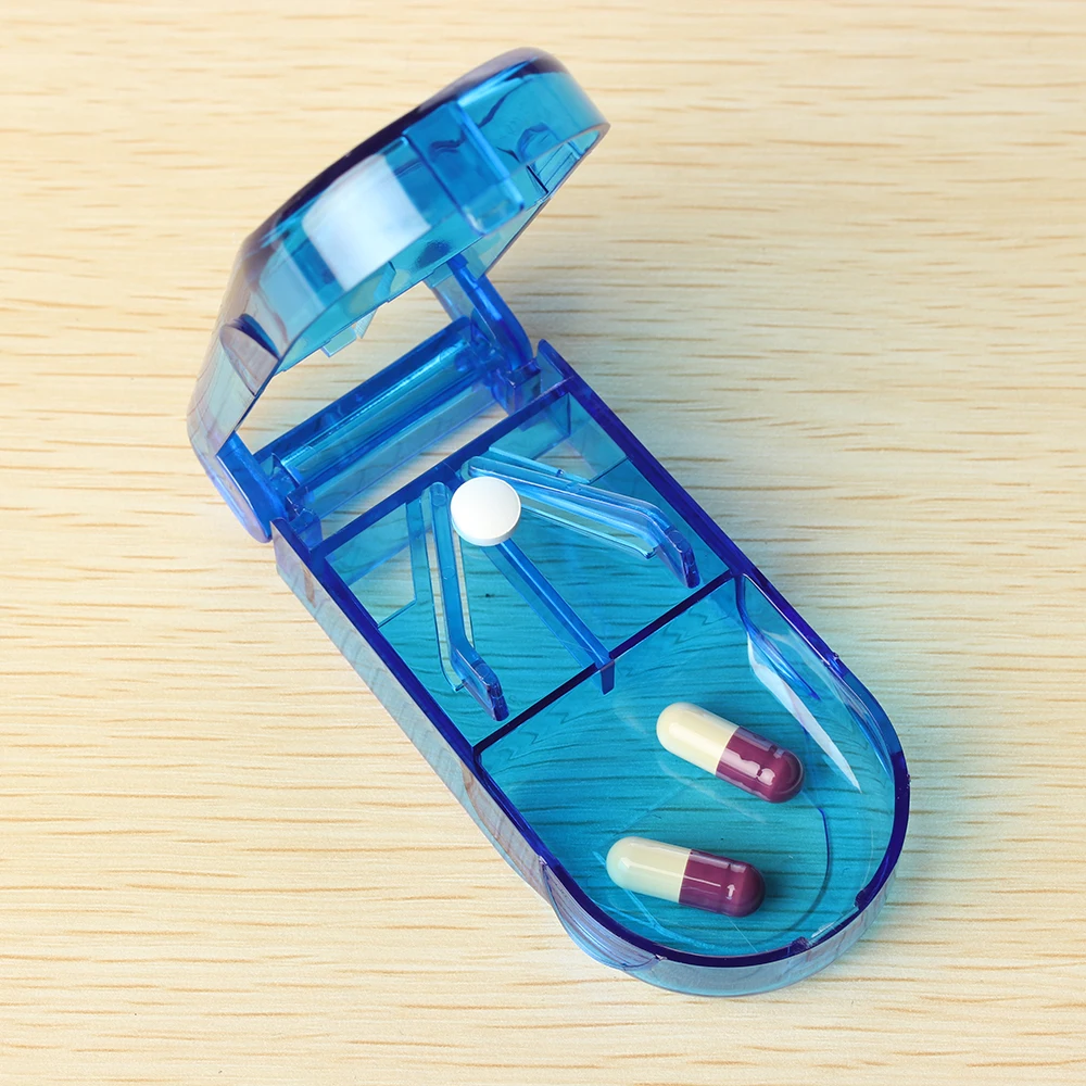 

1PC Portable Pill Compartment Box Pill Cutter Splitter Half Storage Compartment Box Medicine Tablet Holder Divider Container